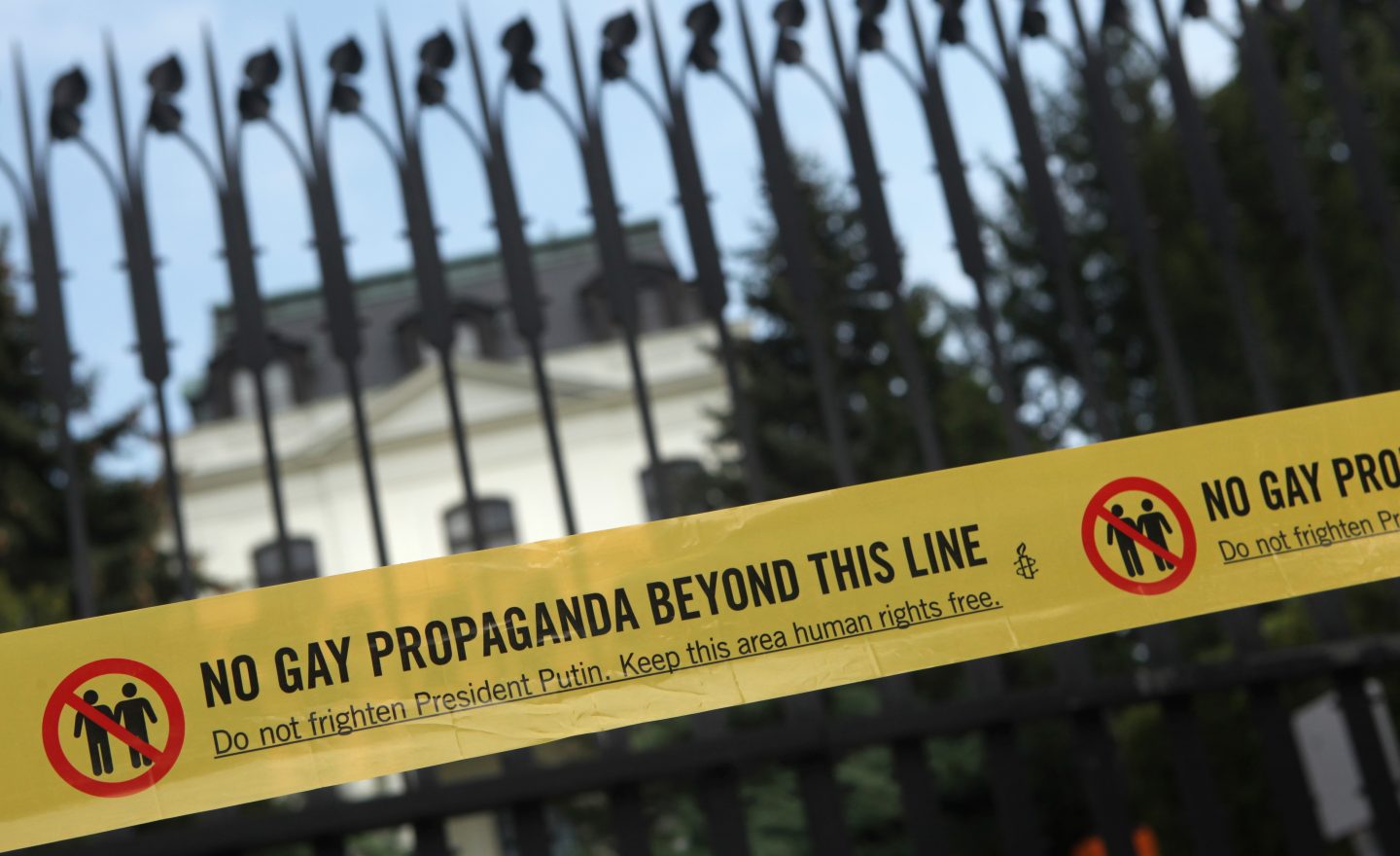 Homosexual activists protest against the Russian anti gay laws