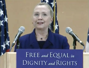 Secretary Clinton delivering remarks at the UN Geneva