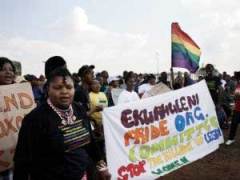 Moeletsi-Mabe SEXUAL DISCRIMINATION: Supporters at the service of lesbian Noxolo Nogwaza in KwaThema. Nogwaza had been raped and killed after an argument with some men who had tried to proposition her girlfriend
